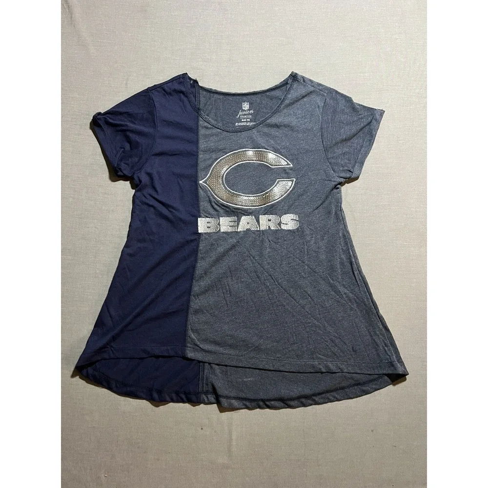 Chicago Bears Sequin NFL Teens Apparel Shirt Girls Medium Blue Short Sleeve NWOT